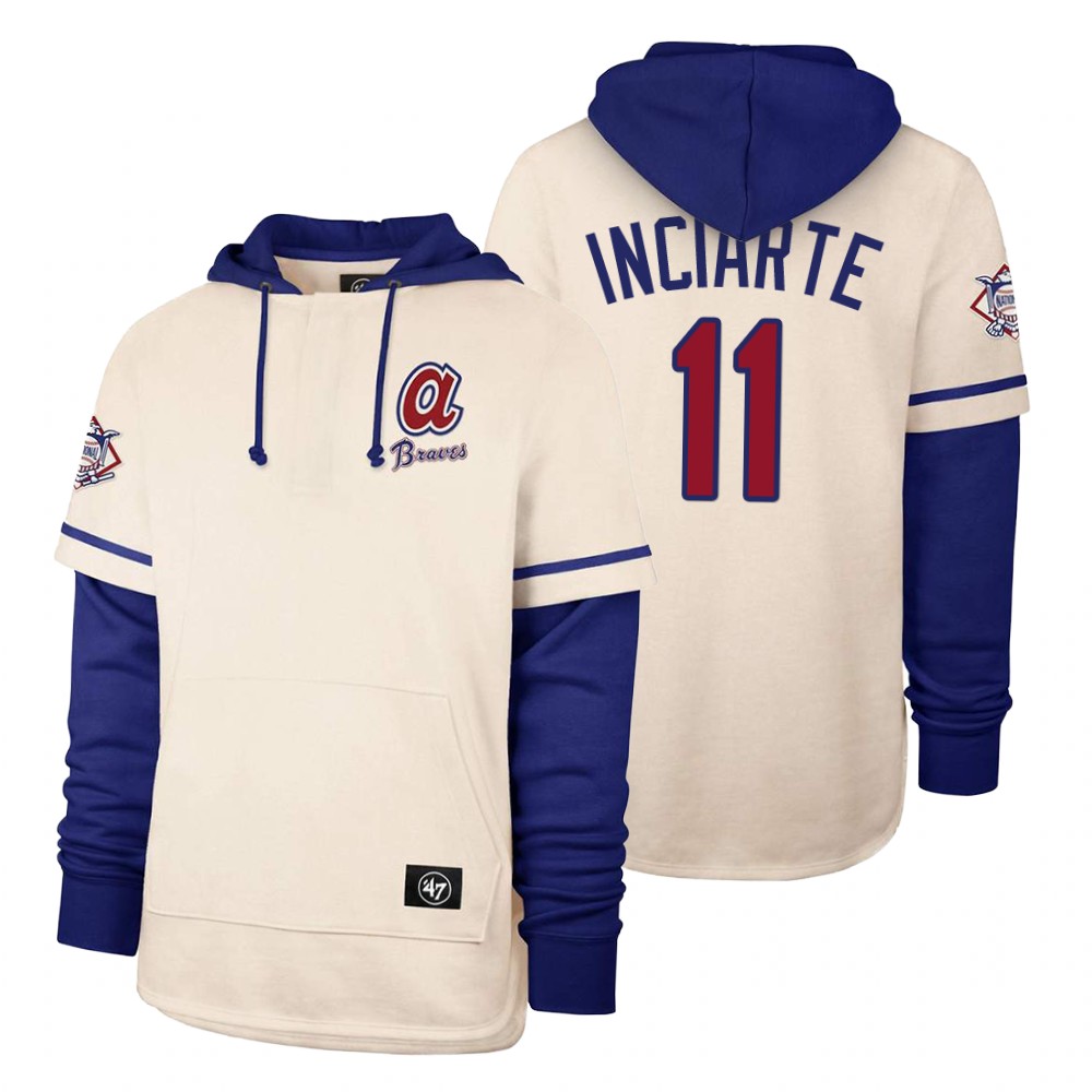 Men Atlanta Braves #11 Inciarte Cream 2021 Pullover Hoodie MLB Jersey